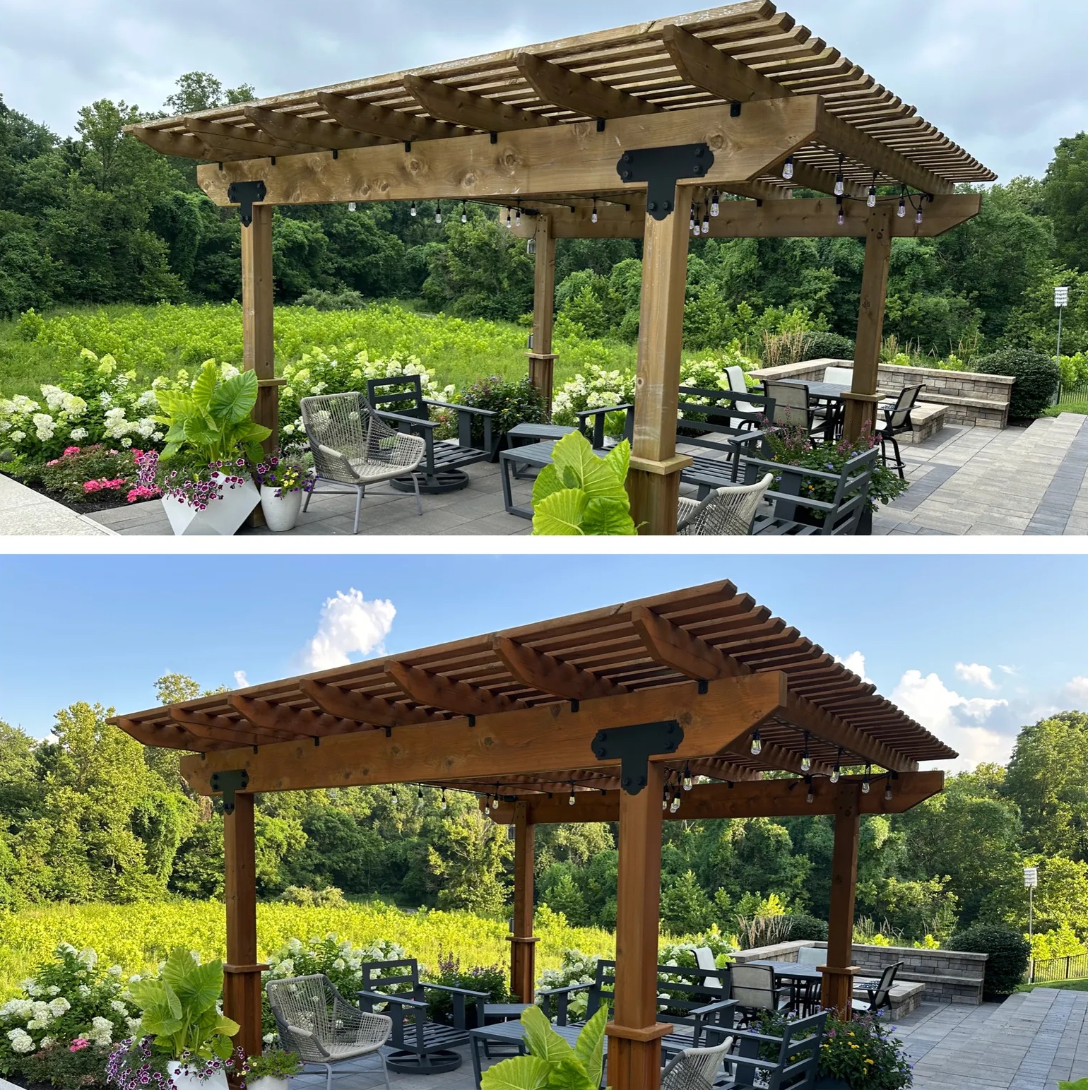 wood stain pergola job done