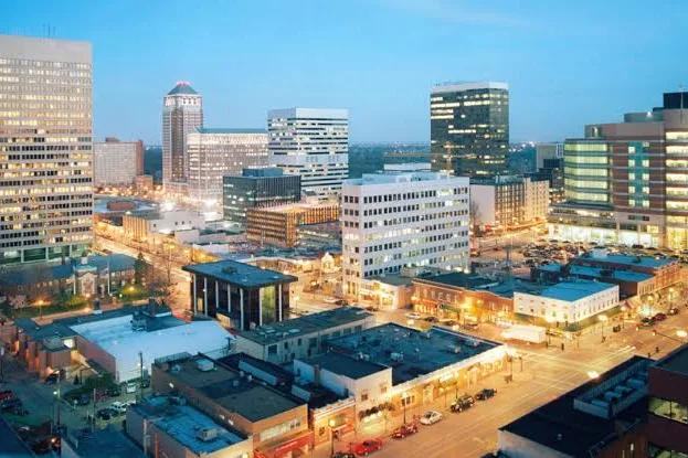 Downtown Clayton office towers at dusk