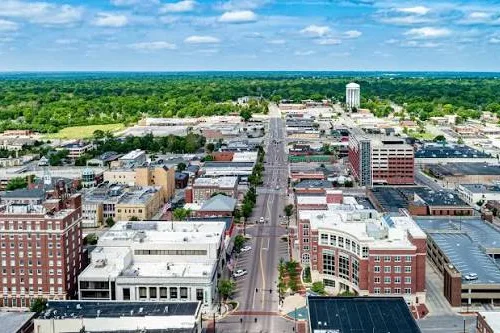 Aerial view of downtown O’Fallon along its main street
